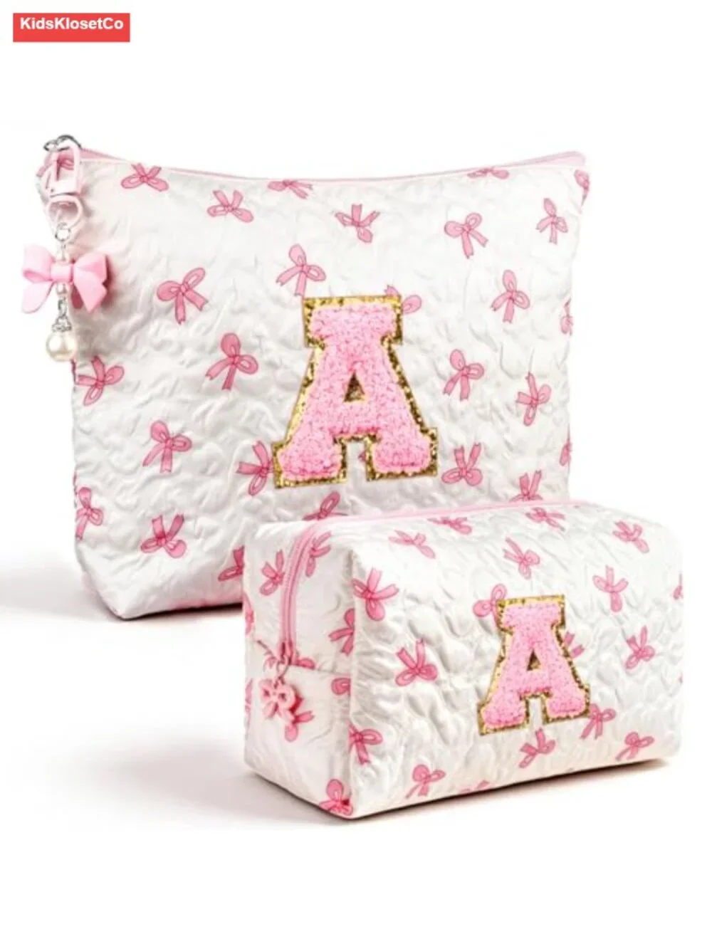 Personalized Initial Quilted Cosmetic Bag 2-Pack, Corduroy Makeup Travel Pouch